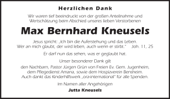 Traueranzeige von Max Bernhard Kneusels von Echo-Zeitungen (Gesamtausgabe)