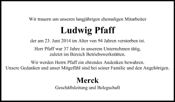Traueranzeige von Ludwig Pfaff von Echo-Zeitungen (Gesamtausgabe)