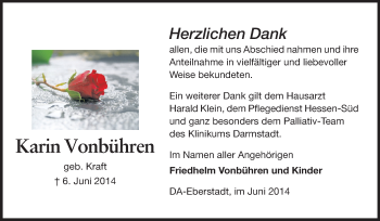 Traueranzeige von Karin Vonbühren von Echo-Zeitungen (Gesamtausgabe)