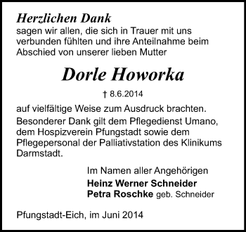 Traueranzeige von Dorle Howorka von Echo-Zeitungen (Gesamtausgabe)