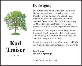 Traueranzeige von Karl Traiser von Rüsselsheimer Echo, Groß-Gerauer-Echo, Ried Echo