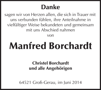 Traueranzeige von Manfred Borchardt von Rüsselsheimer Echo, Groß-Gerauer-Echo, Ried Echo