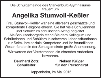 Traueranzeige von Angelika Stumvoll-Keßler von Starkenburger Echo