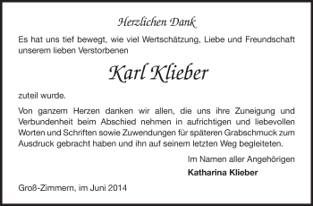 Traueranzeige von Kart Klieber von Echo-Zeitungen (Gesamtausgabe)