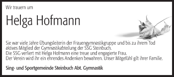 Traueranzeige von Helga Hofmann von Odenwälder Echo