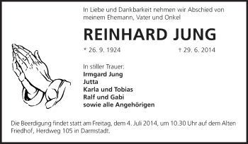 Traueranzeige von Reinhard Jung von Echo-Zeitungen (Gesamtausgabe)