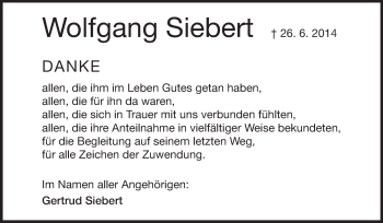 Traueranzeige von Wolfgang Siebert von Rüsselsheimer Echo, Groß-Gerauer-Echo, Ried Echo