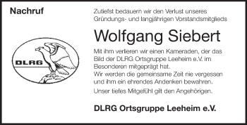 Traueranzeige von Wolfgang Siebert von Rüsselsheimer Echo, Groß-Gerauer-Echo, Ried Echo