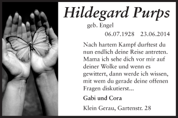 Traueranzeige von Hildegard Purps von Rüsselsheimer Echo, Groß-Gerauer-Echo, Ried Echo