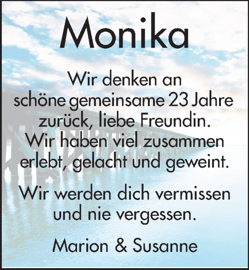  Traueranzeige für Monika  vom 05.07.2014 aus Echo-Zeitungen (Gesamtausgabe)