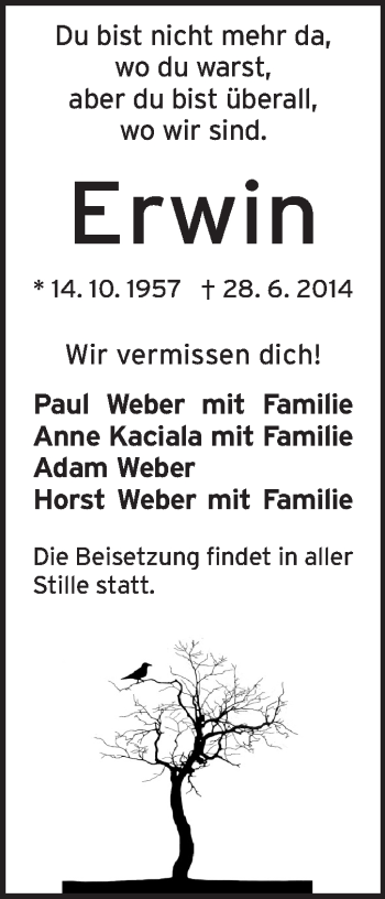 Traueranzeige von Erwin  von Odenwälder Echo