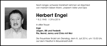 Traueranzeige von Herbert Engel von Echo-Zeitungen (Gesamtausgabe)