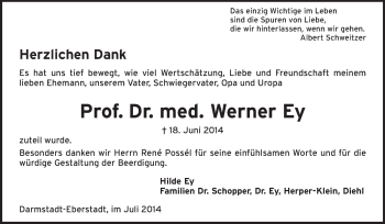 Traueranzeige von Werner Ey von Echo-Zeitungen (Gesamtausgabe)