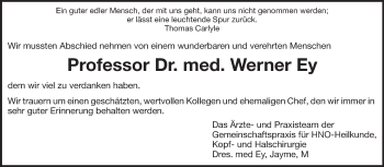 Traueranzeige von Werner Ey von Echo-Zeitungen (Gesamtausgabe)