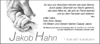 Traueranzeige von Jakob Hahn von Rüsselsheimer Echo, Groß-Gerauer-Echo, Ried Echo