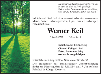 Traueranzeige von Werner Keil von Rüsselsheimer Echo, Groß-Gerauer-Echo, Ried Echo