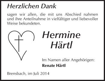 Traueranzeige von Hermine Härtl von Odenwälder Echo