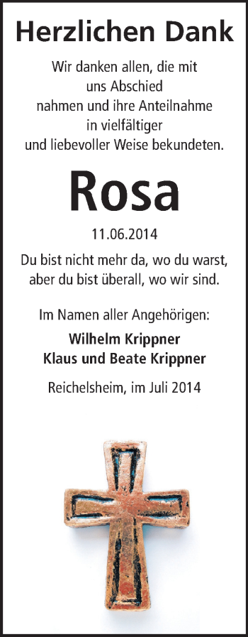 Traueranzeige von Rosa Krippner von Odenwälder Echo