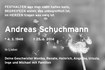 Traueranzeige von Andreas Schuchmann von Echo-Zeitungen (Gesamtausgabe)