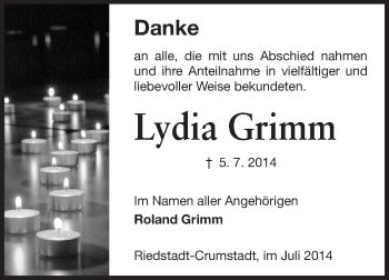 Traueranzeige von Lydia Grimm von Rüsselsheimer Echo, Groß-Gerauer-Echo, Ried Echo