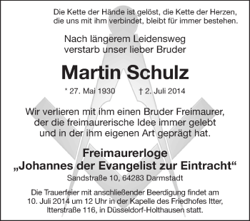 Traueranzeige von Martin Schulz von Echo-Zeitungen (Gesamtausgabe)