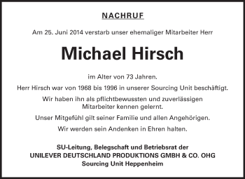 Traueranzeige von Michael Hirsch von Starkenburger Echo