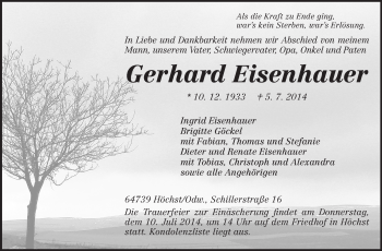 Traueranzeige von Gerhard Eisenhauer von Echo-Zeitungen (Gesamtausgabe)