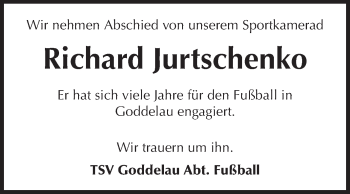 Traueranzeige von Richard Jurtschenko von Rüsselsheimer Echo, Groß-Gerauer-Echo, Ried Echo