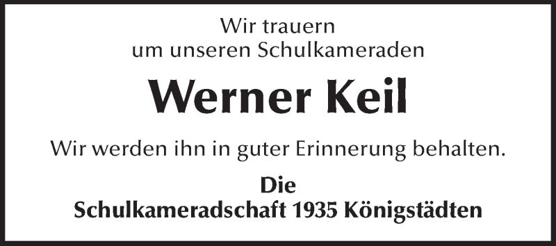  Traueranzeige für Werner Keil vom 09.07.2014 aus Rüsselsheimer Echo, Groß-Gerauer-Echo, Ried Echo