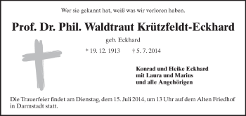 Traueranzeige von Waltraud Krützfeldt-Eckhard von Echo-Zeitungen (Gesamtausgabe)