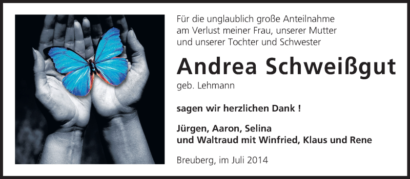  Traueranzeige für Andrea Schweißgut vom 11.07.2014 aus Odenwälder Echo