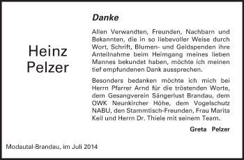 Traueranzeige von Heinz Pelzer von Echo-Zeitungen (Gesamtausgabe)