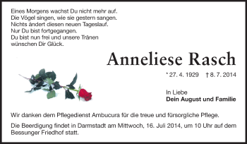 Traueranzeige von Anneliese Rasch von Echo-Zeitungen (Gesamtausgabe)