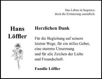 Traueranzeige von Hans Löffler von Echo-Zeitungen (Gesamtausgabe)