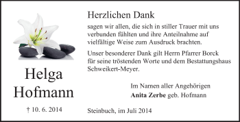 Traueranzeige von Helga Hofmann von Odenwälder Echo