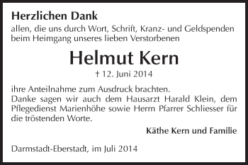 Traueranzeige von Helmut Kern von Echo-Zeitungen (Gesamtausgabe)