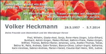 Traueranzeige von Volker Heckmann von Odenwälder Echo