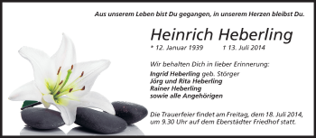 Traueranzeige von Heinrich Heberling von Echo-Zeitungen (Gesamtausgabe)