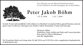 Traueranzeige von Peter Jakob Böhm von Echo-Zeitungen (Gesamtausgabe)