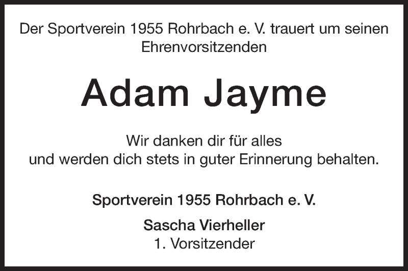  Traueranzeige für Adam Jayme vom 16.07.2014 aus Echo-Zeitungen (Gesamtausgabe)
