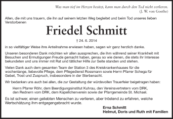 Traueranzeige von Friedel Schmitt von Starkenburger Echo