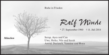 Traueranzeige von Ralf Minde von Echo-Zeitungen (Gesamtausgabe)