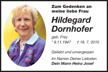 Traueranzeige von Hildegard Dornhofer von Odenwälder Echo