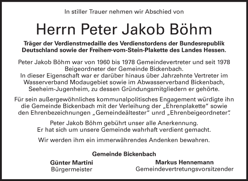  Traueranzeige für Peter Jakob Böhm vom 18.07.2014 aus Echo-Zeitungen (Gesamtausgabe)
