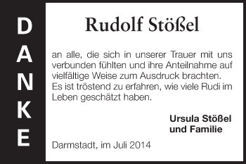 Traueranzeige von Rudolf Stößel von Echo-Zeitungen (Gesamtausgabe)