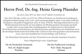 Traueranzeige von Heinz Georg Pfaender von Echo-Zeitungen (Gesamtausgabe)