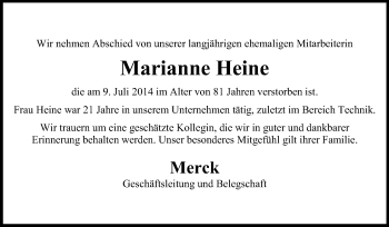 Traueranzeige von Marianne Heine von Echo-Zeitungen (Gesamtausgabe)