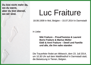 Traueranzeige von Luc Fraiture von Echo-Zeitungen (Gesamtausgabe)