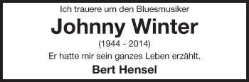Traueranzeige von Johnny Winter von Echo-Zeitungen (Gesamtausgabe)