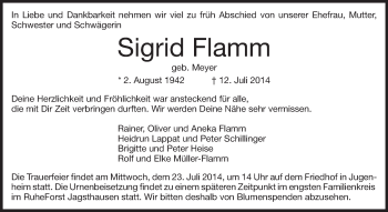 Traueranzeige von Sigrid Flamm von Echo-Zeitungen (Gesamtausgabe)